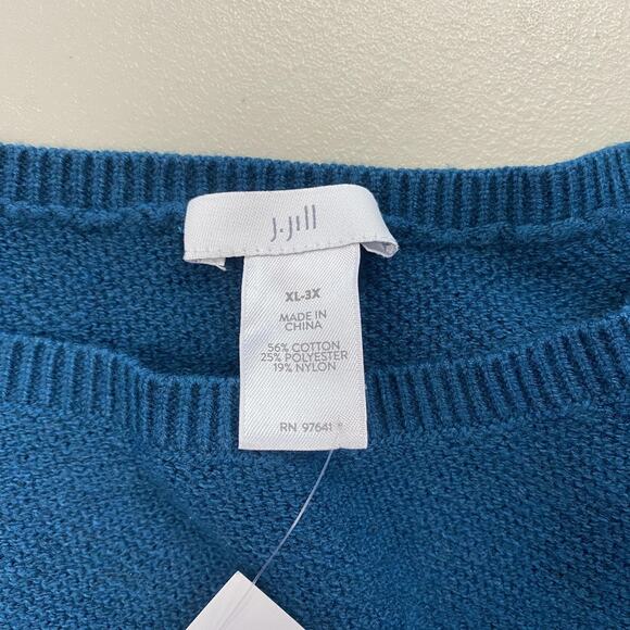 J Jill Sweater Poncho Womens XL 1X 2X 3X Teal Blue Fringe Jewel Tone Cozy NEW - Picture 9 of 11